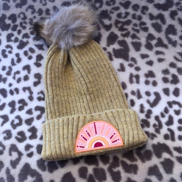 virginia wolf Accessories - Virginia Wolf Sunray Beanie Gold Yellow Color Patch and Pom Pom One Size